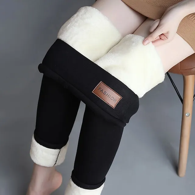 Women‘s Fleece Lined Leggings Winter Leggings Thermal Warm High Elasticity Yoga Fitness Gym Workout Tights Dark Grey Black Dark Black Sports Activewear  / Athletic / Athleisure