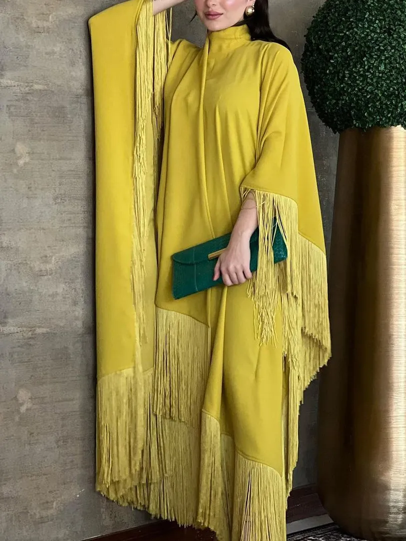 Tassel Fashion Bat Sleeve Long Dress