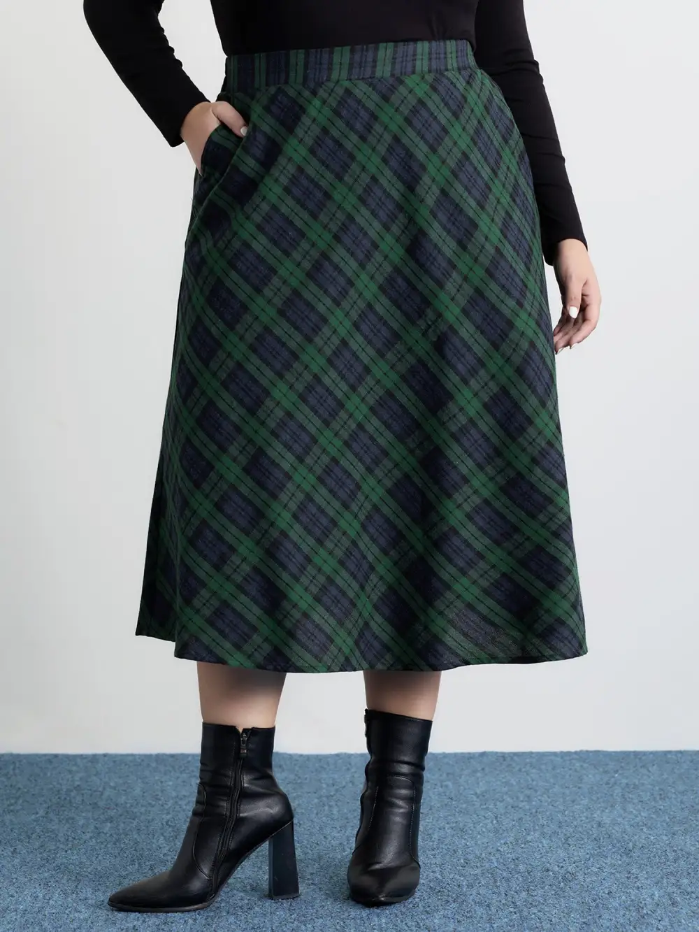 Plaid Stretchy Flowy Maxi Skirt
