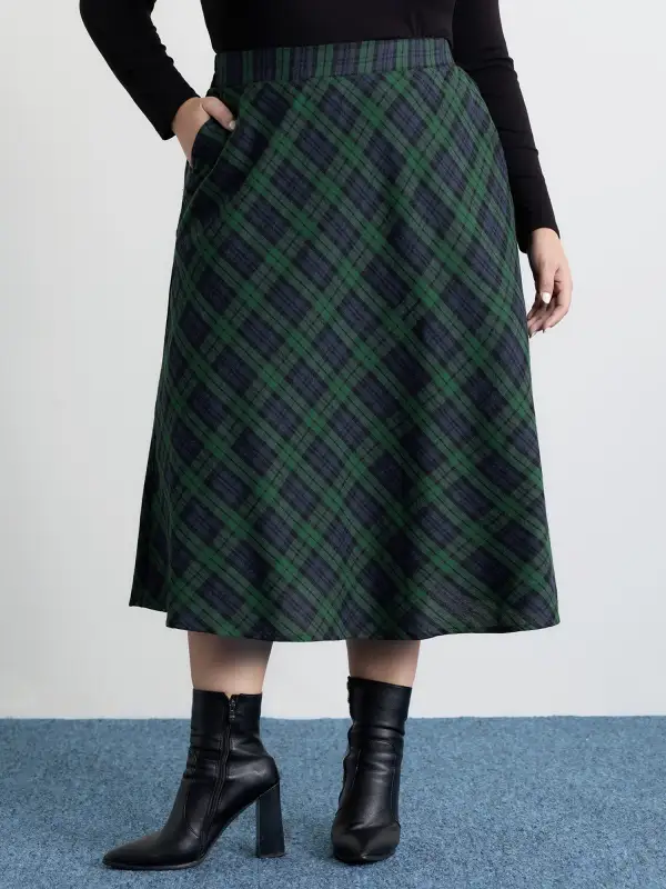 Plaid Stretchy Flowy Maxi Skirt