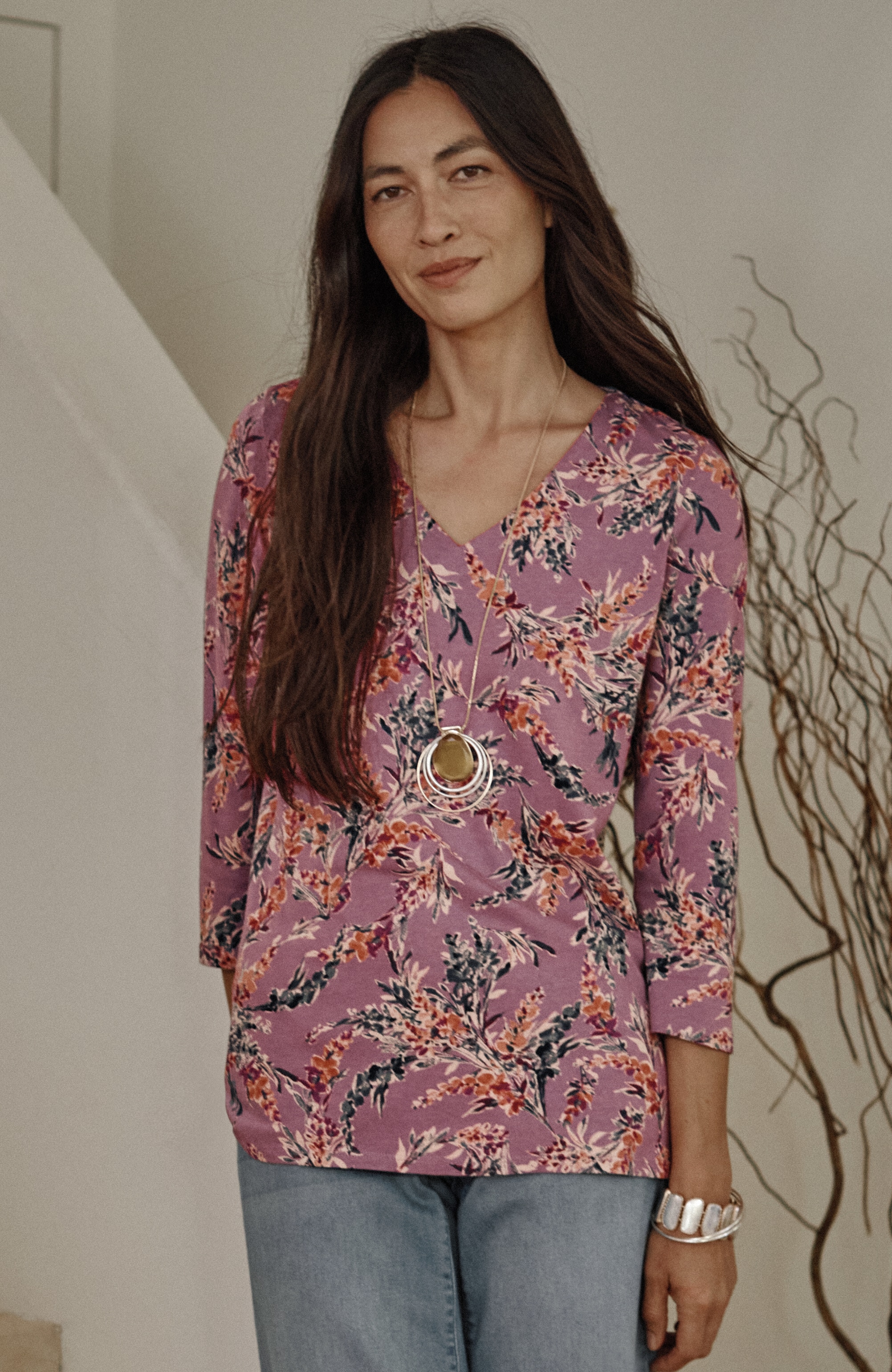 Pure Jill Printed V-Neck Tee