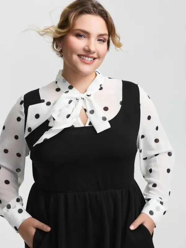 Polka Dot Neck Tie Midi Dress
