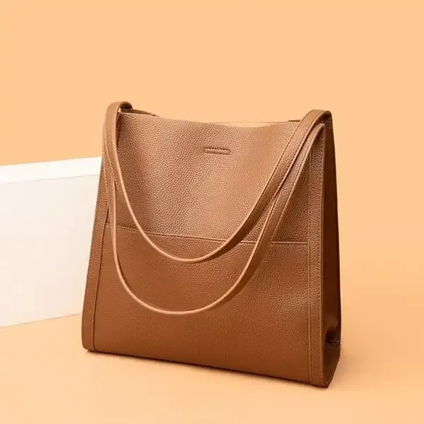 Simple Solid Colour Shoulder Bag Made of Genuine Leather