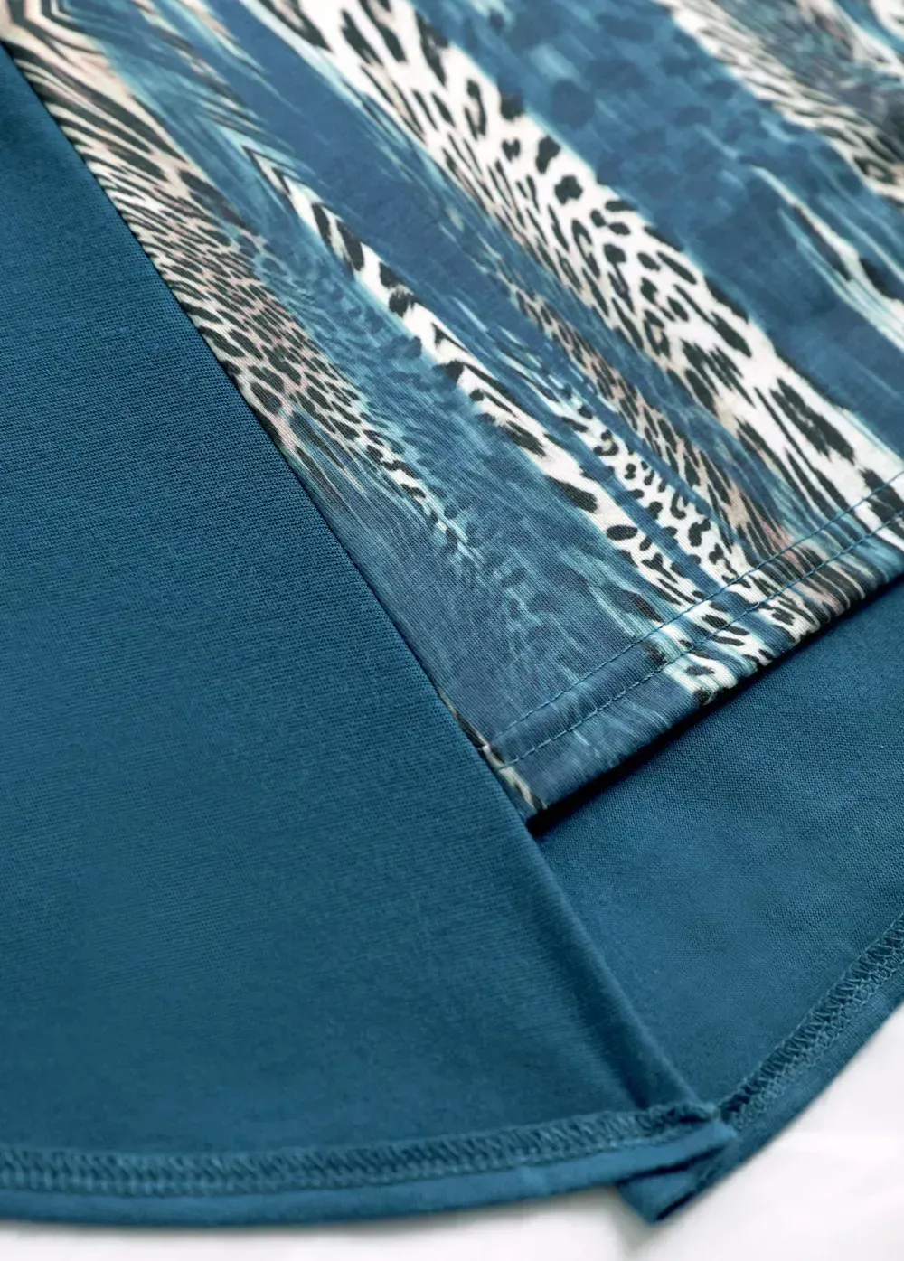 Peacock Blue Leopard 3/4 Sleeve Fake Two Piece Twinset