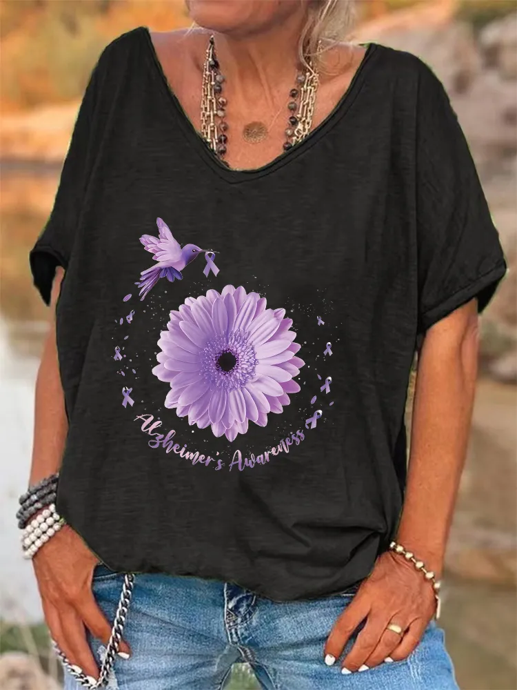 Women'S Alzheimer'S Awareness V-Neck Short-Sleeved T-Shirt