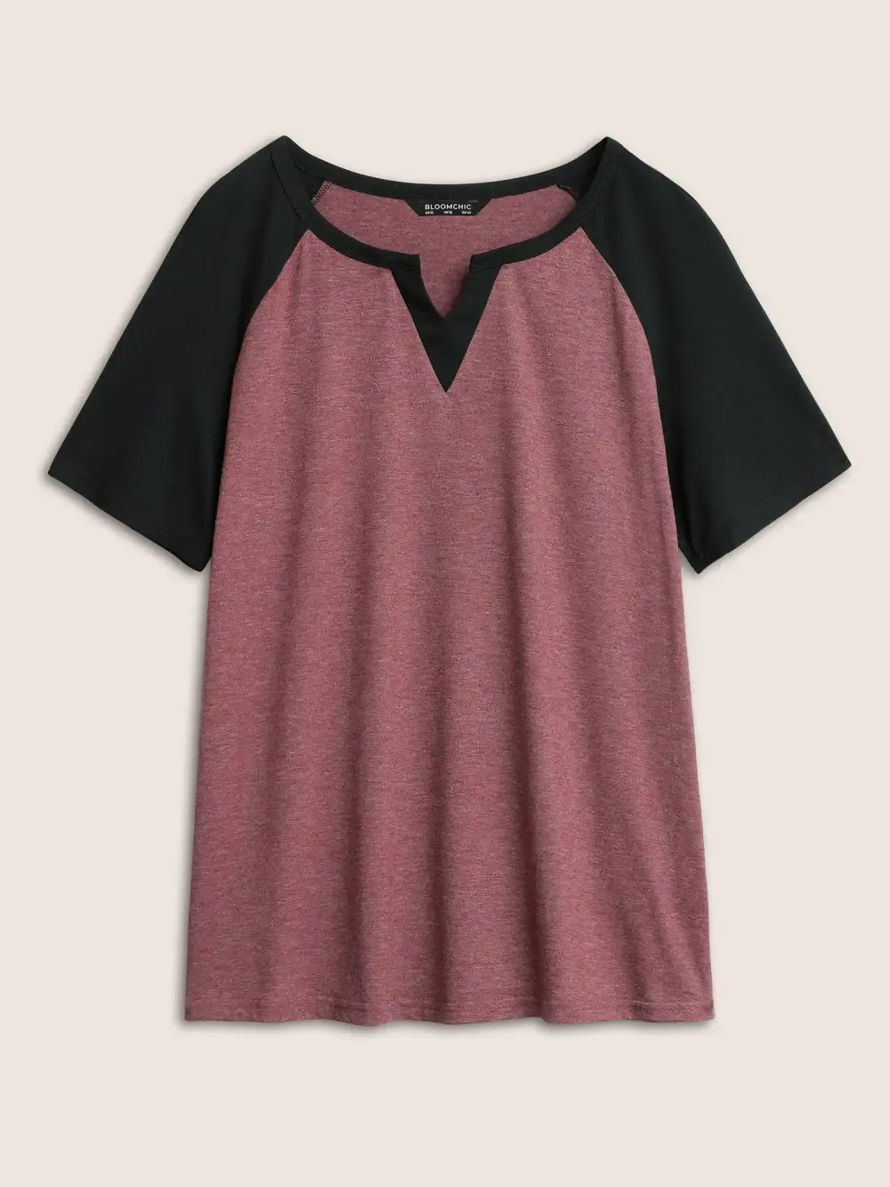 Colorblock Contrast Notched Raglan Sleeve T-Shirt