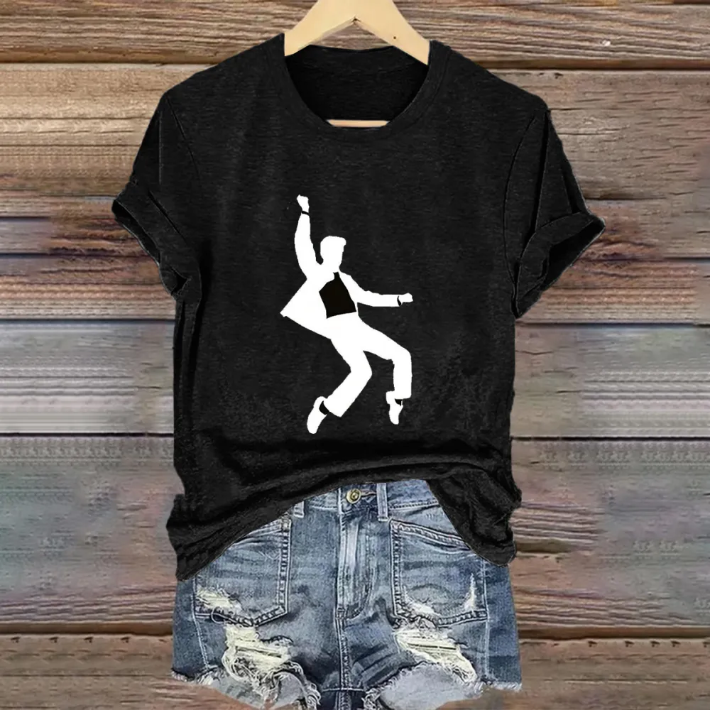 Women's The King People Silhouette Print Short Sleeve Round Neck Cotton T-Shirt