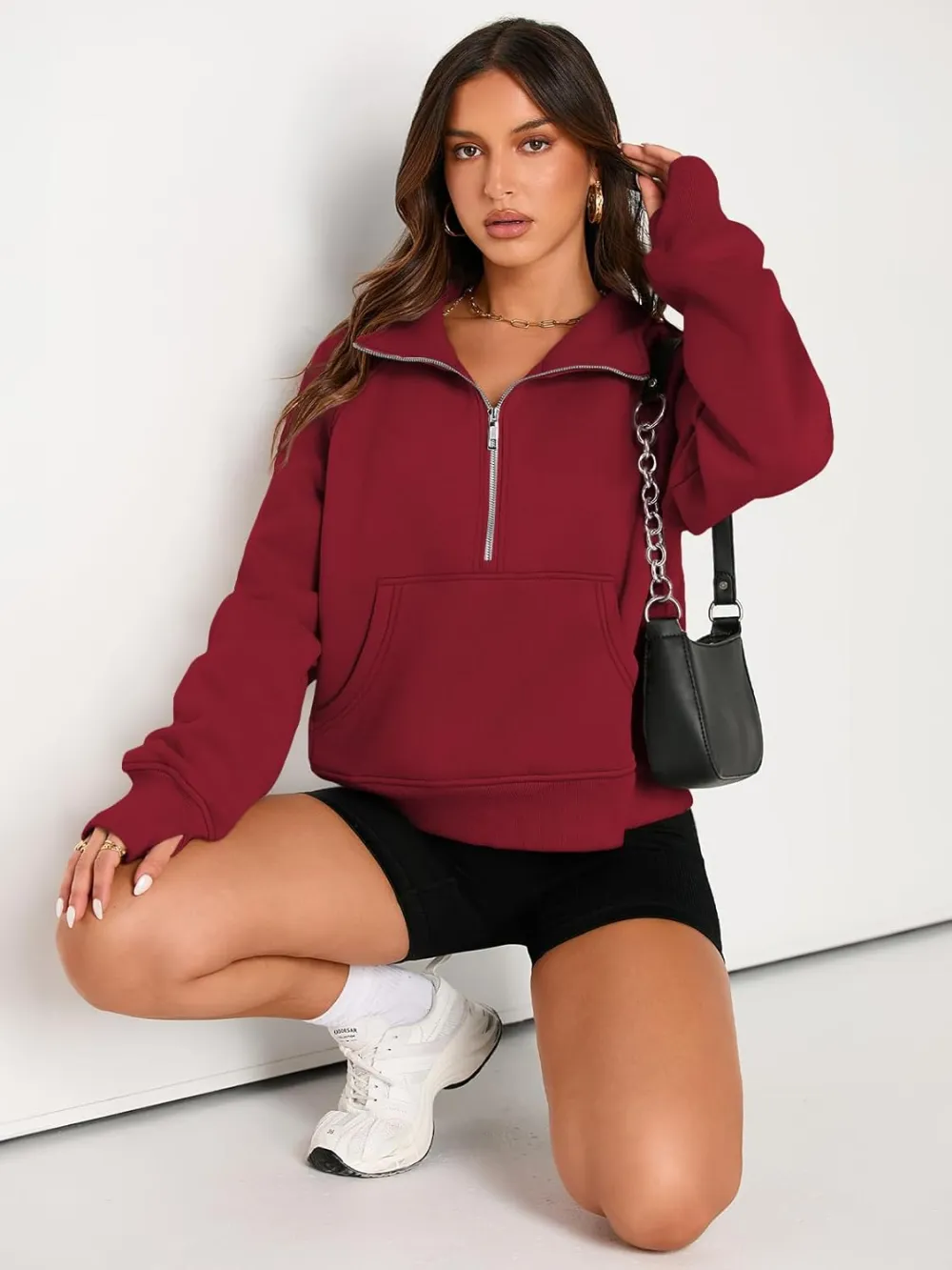 Womens Sweatshirts Half Zip Cropped Pullover Fleece Quarter Zipper Hoodies Fall outfits Clothes Thumb Hole