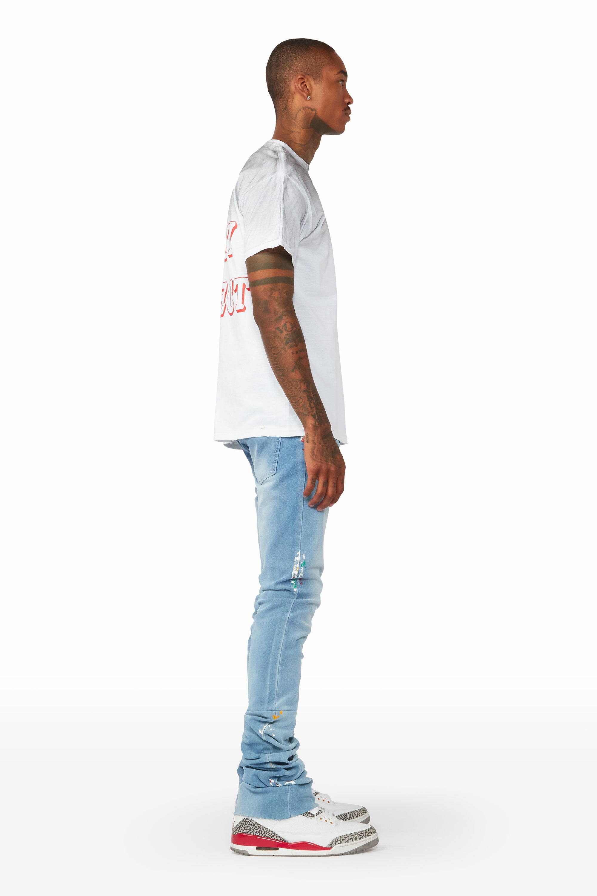 Mitchel Blue Painter Super Stacked Flare Jean
