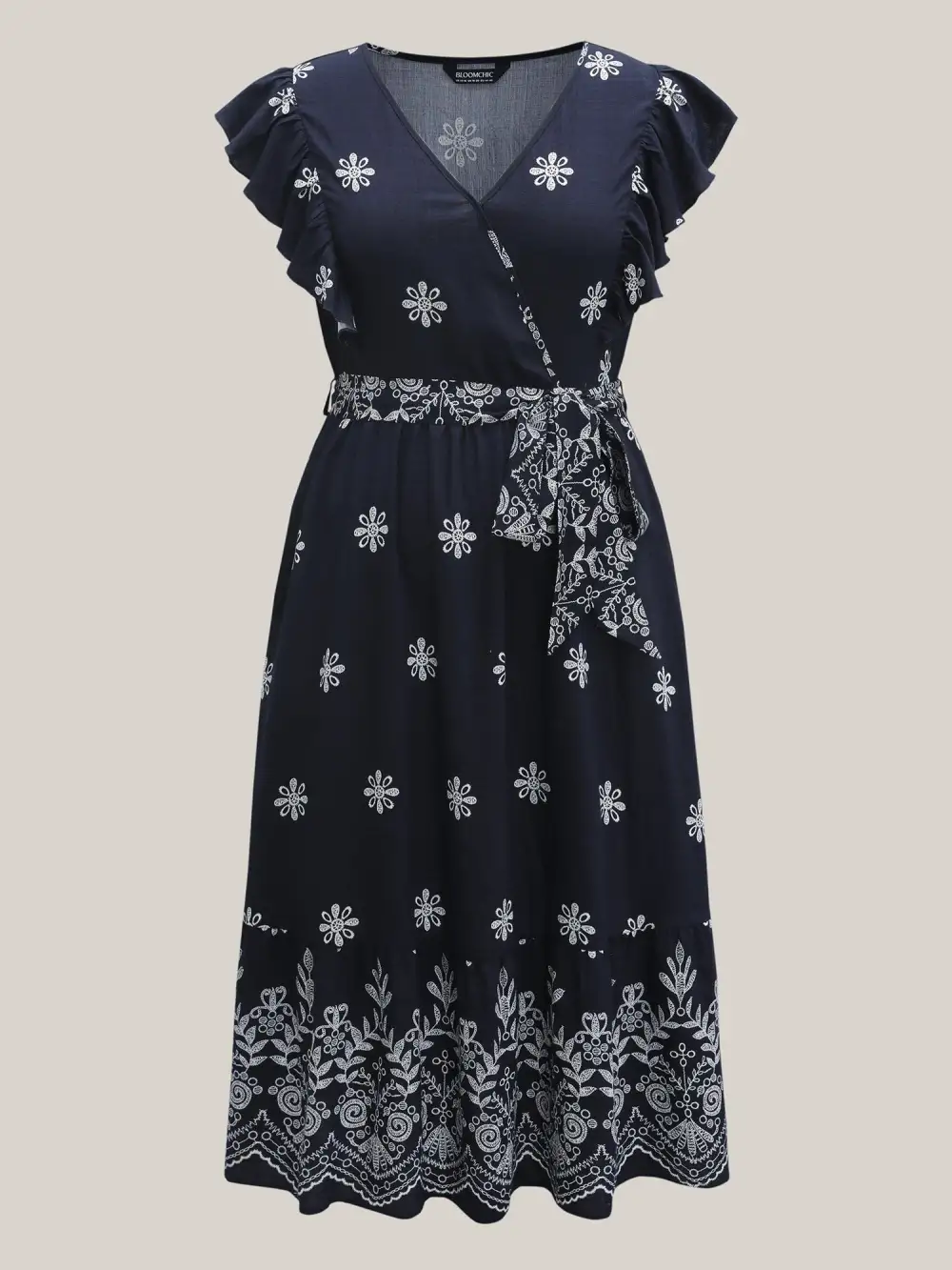 Rayon Stretchy Waist Pockets Flutter Midi Dress