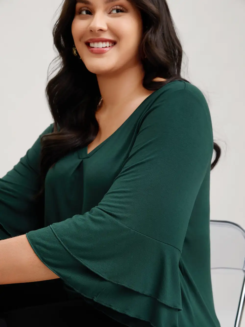 Supersoft Essentials Ruffle Layered Sleeve Pleated T-shirt