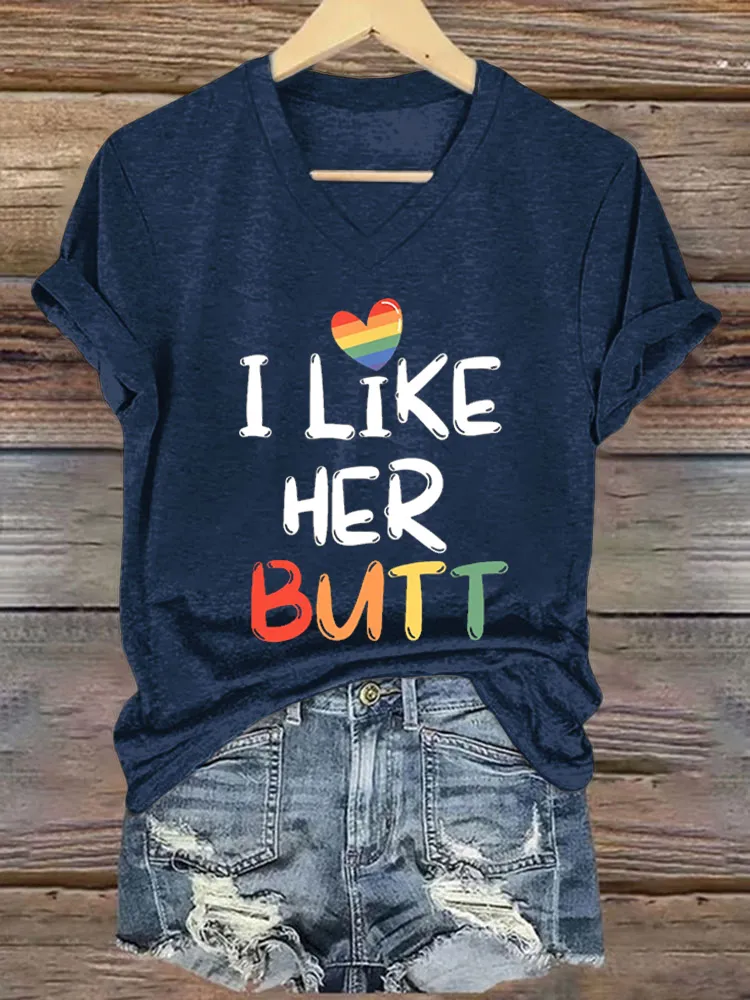 Women'S T-Shirt LGBT Lesbian Matching Couples Compliment I Like Her Butt T Shirt