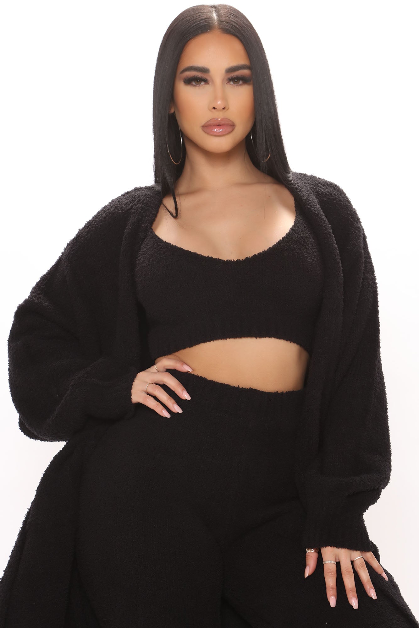 Living In It Cozy 3 Piece Pant Set - Black