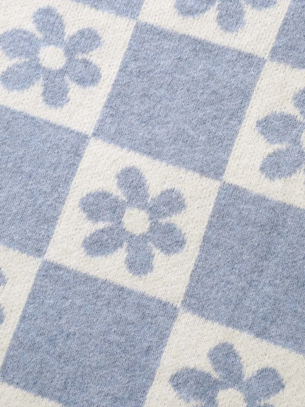 Floral Checkered Color Contrast Pullover