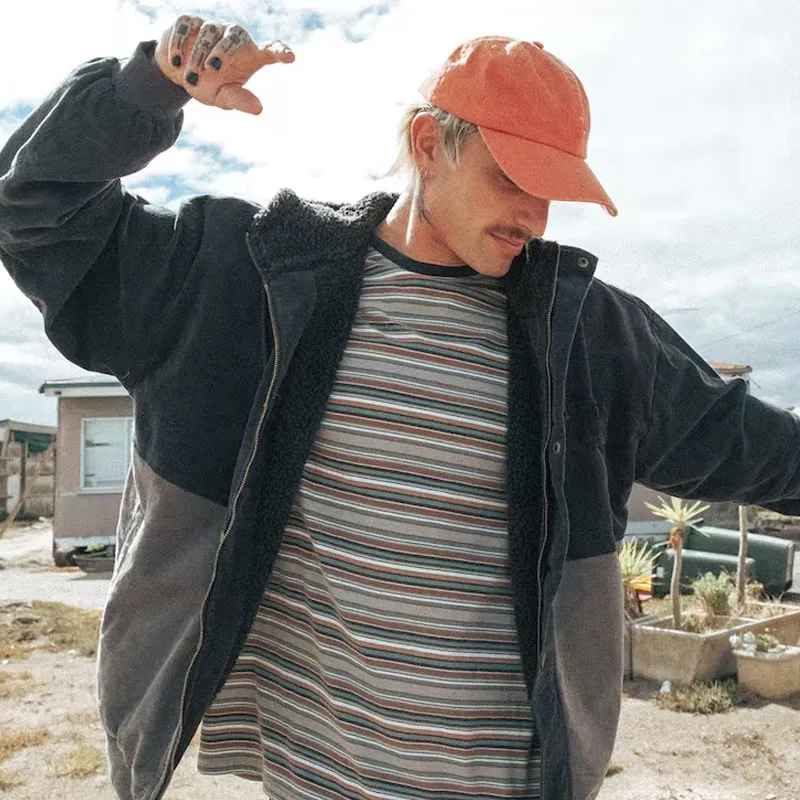 Mens Fashion Color Patchwork Fleece Jacket Coat