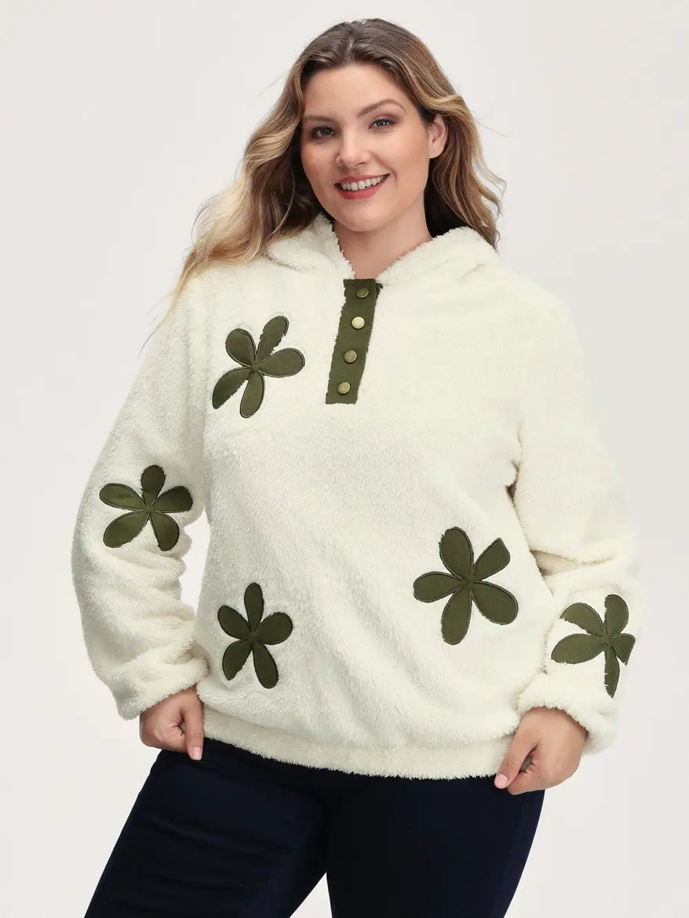 Applique Embroidery Color Contrast Hoodie