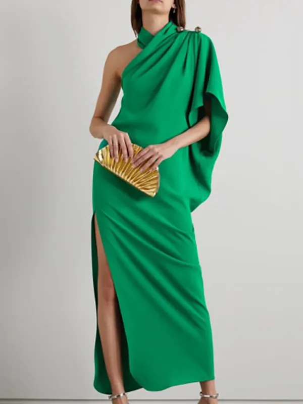 Casual  Asymmetric Split-Side Solid Color Maxi Dresses