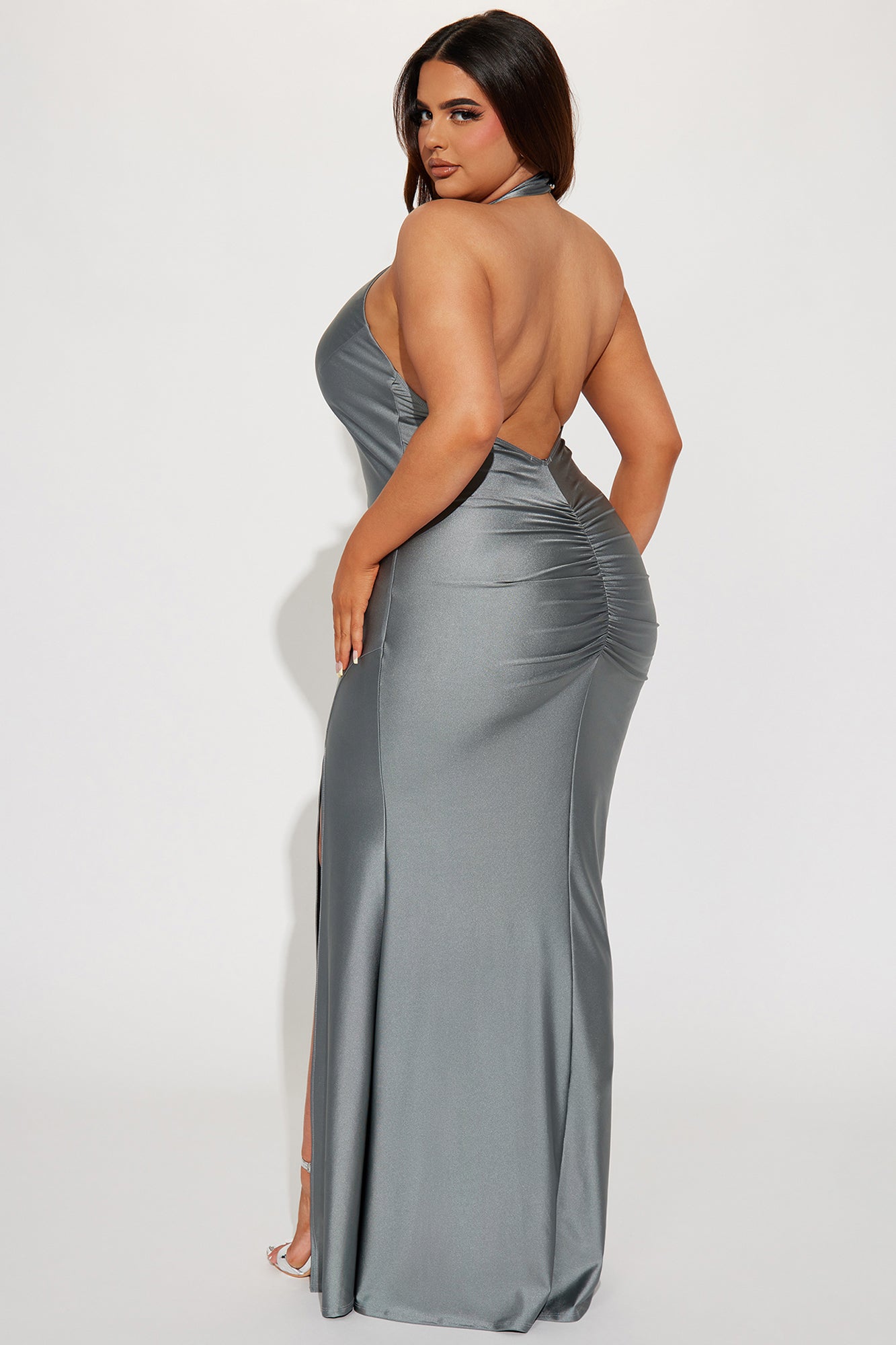 Chelsea Halter Embellished Gown - Silver