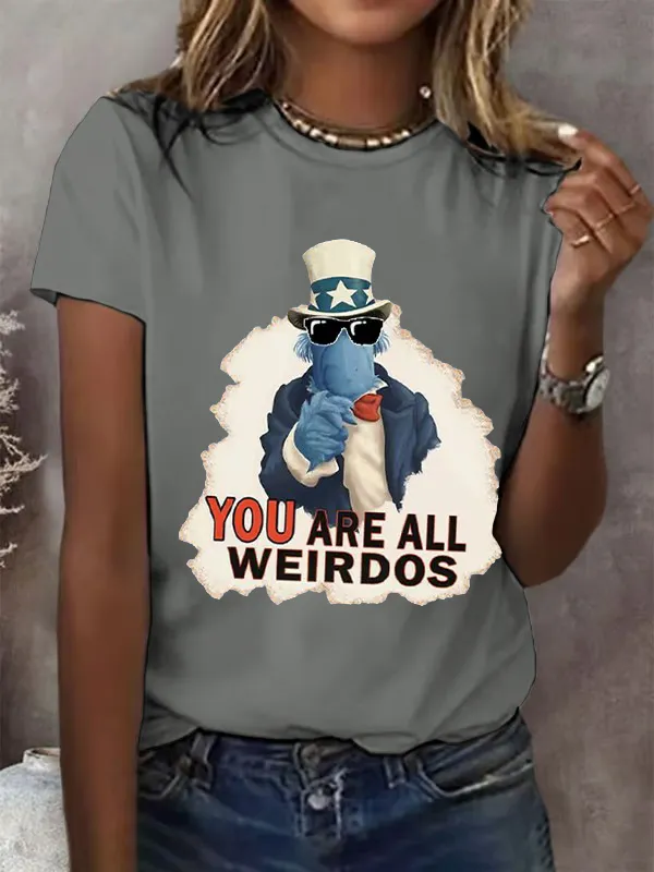 Women'S Retro You Are All Weirdos Printed Short-Sleeved T-Shirt