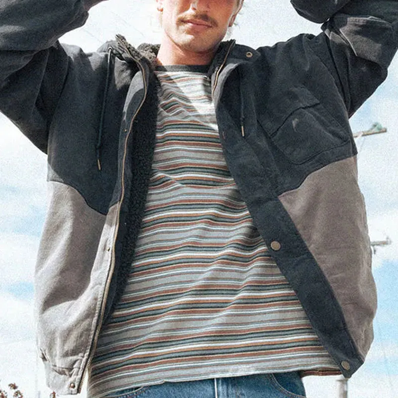 Mens Fashion Color Patchwork Fleece Jacket Coat