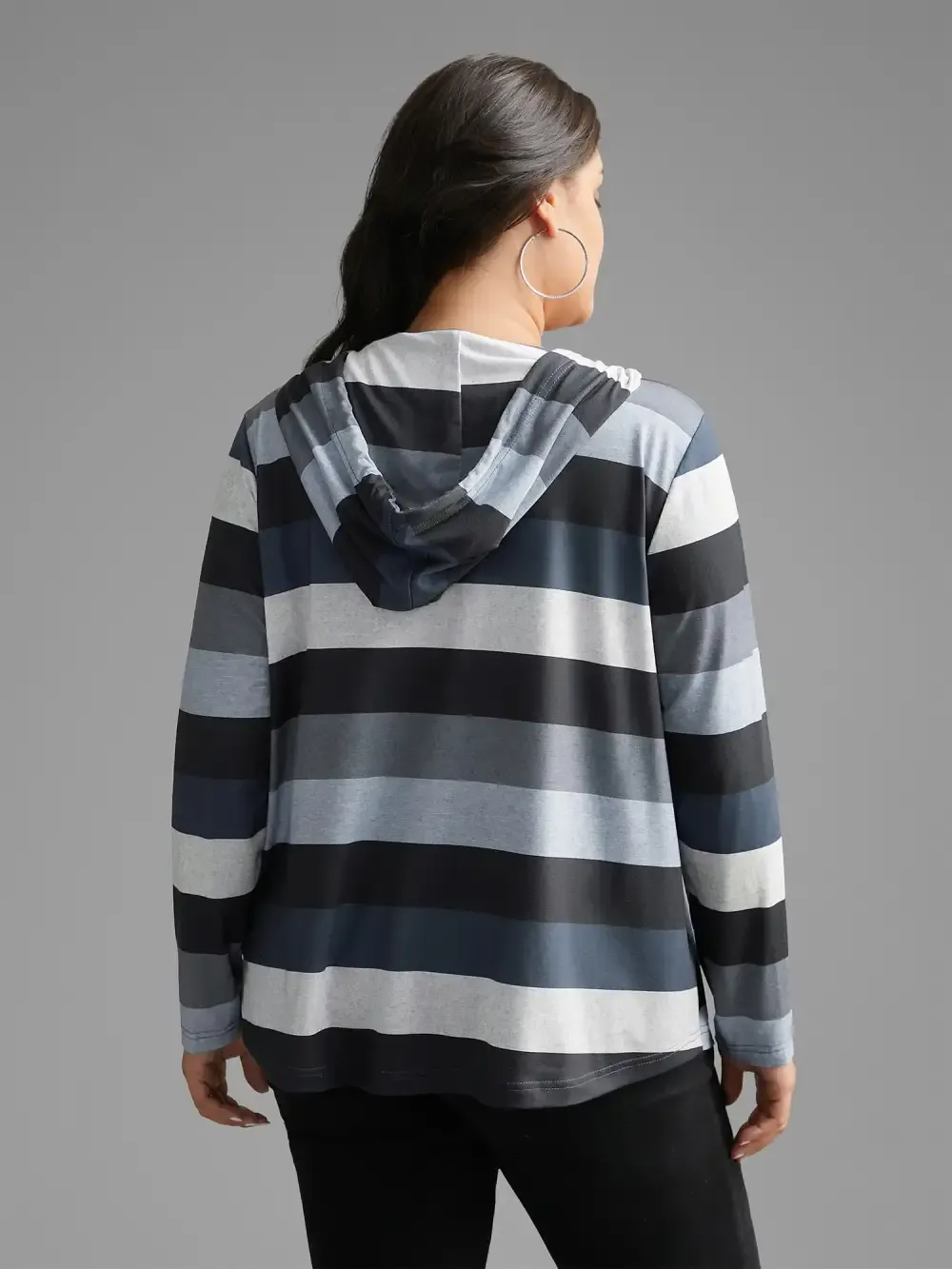 Contrast Striped Hooded Drawstring T-Shirt
