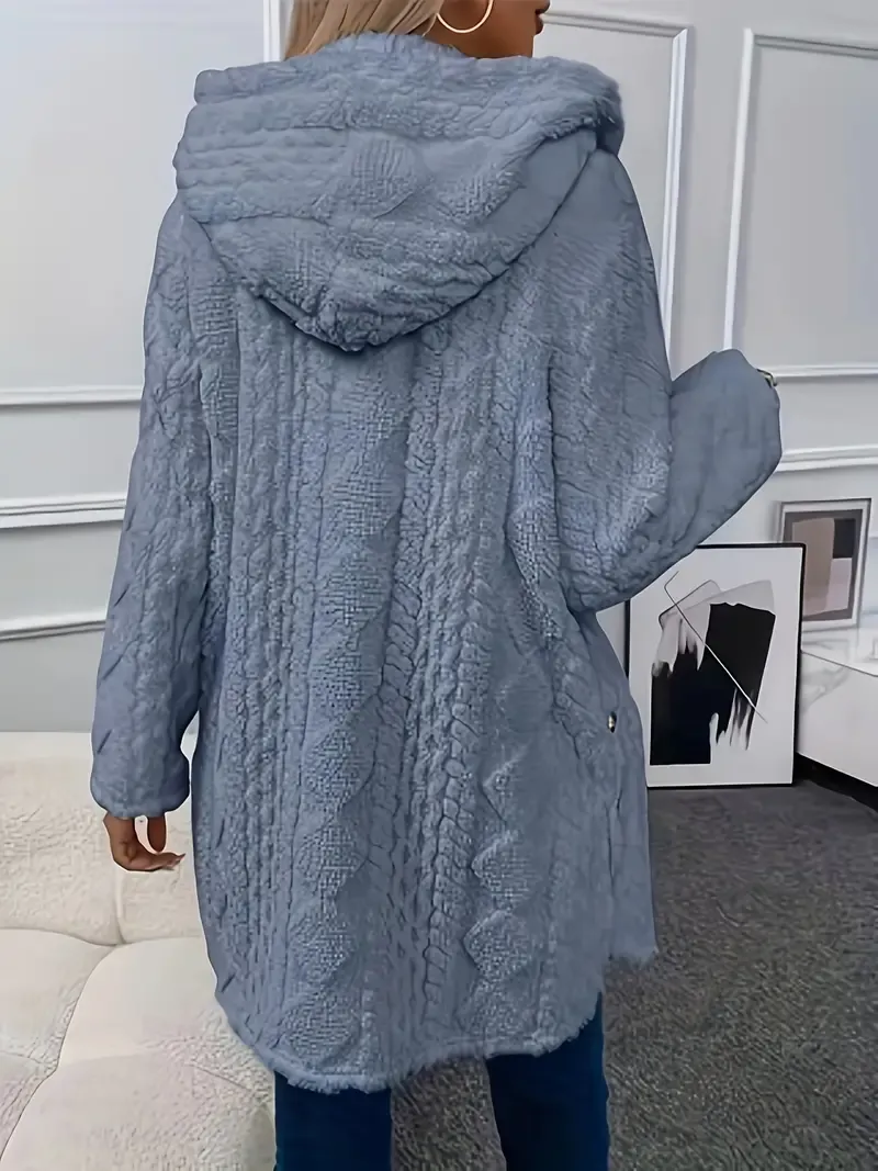 Luxurious Faux Fur Teddy Coat - Elegant Long Sleeve Split Side Hooded Outwear for Women - Soft, Warm, and Chic Winter Clothing