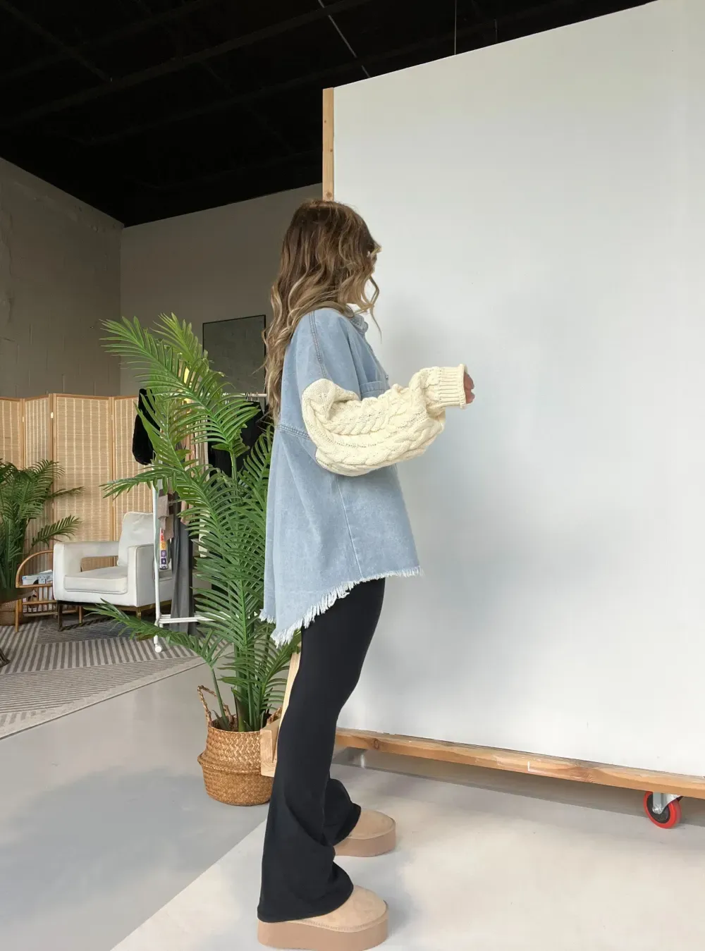 Fall Crush Sweater Sleeve Shacket Denim