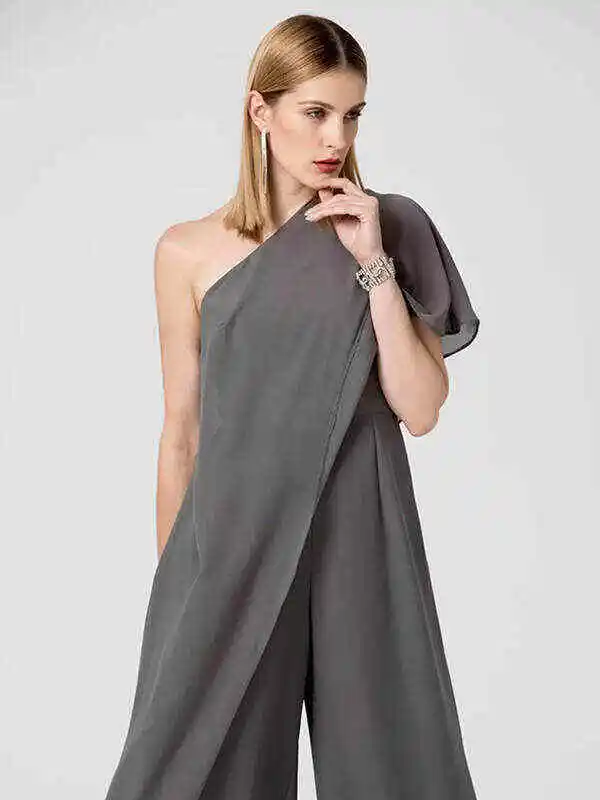 Urban Solid Color Tiered One-Shoulder Jumpsuits