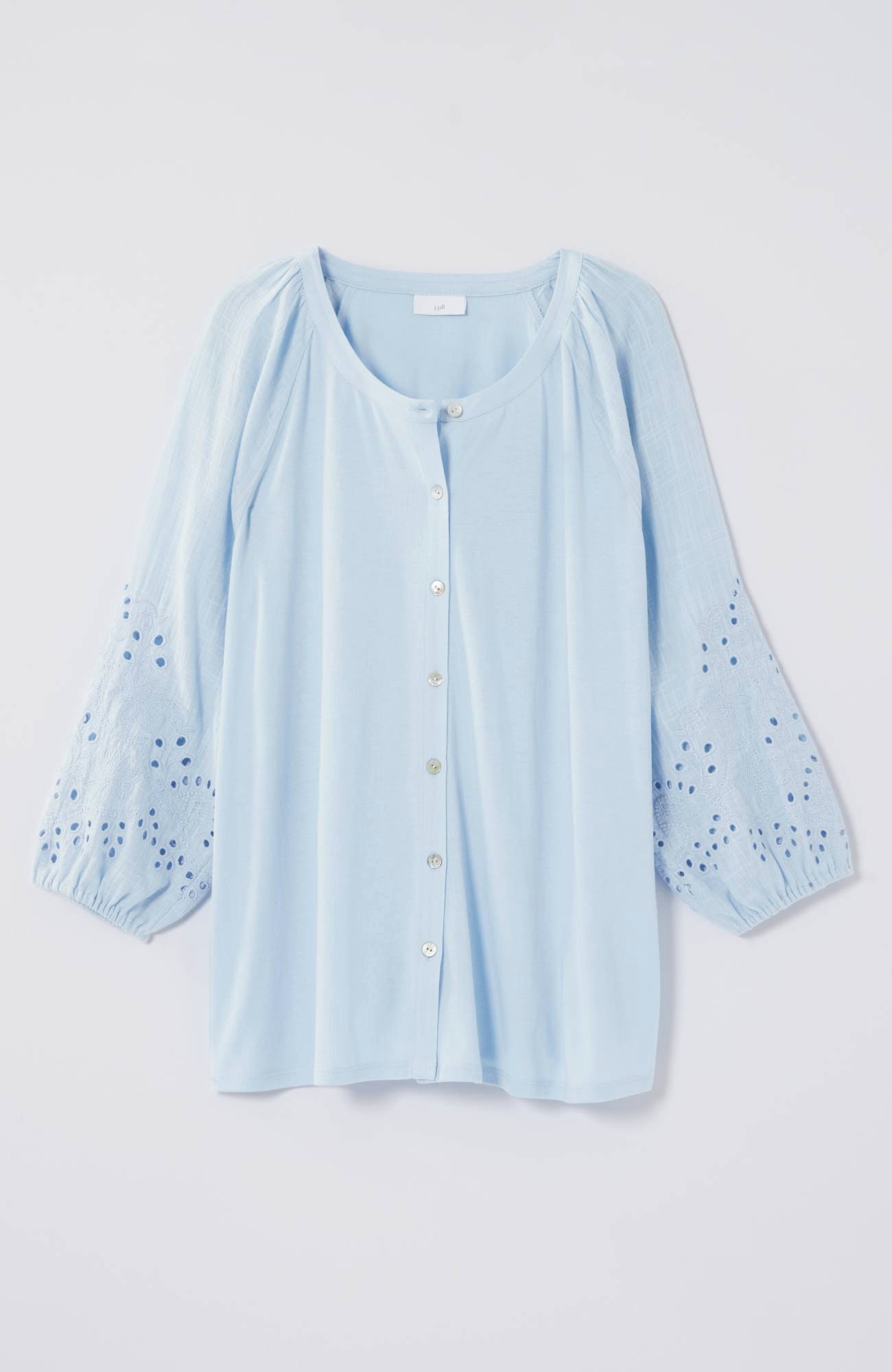 Placed-Eyelet Mixed-Media Top