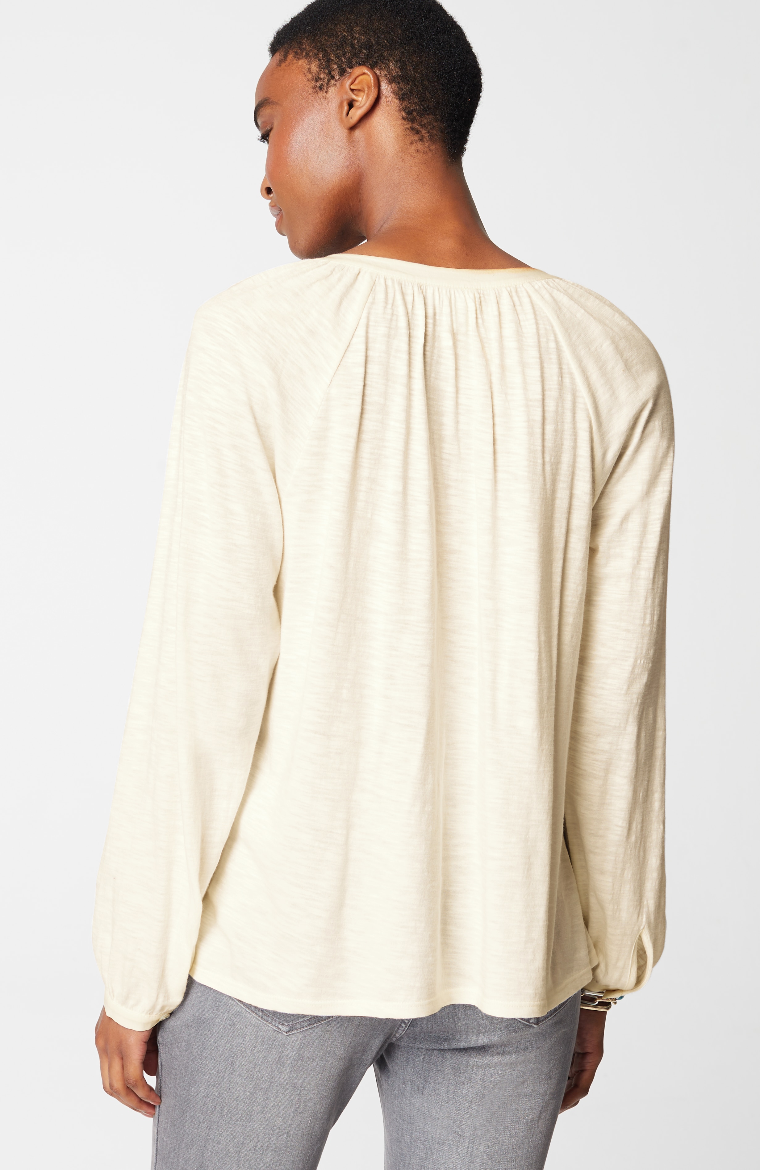 Woven-Trimmed Knit Top