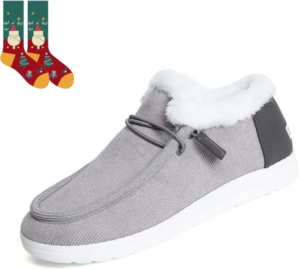 Women's Winter Warm Wendy Shoes Fleece Lined Boat Shoe Slip On Comfort Shoes,Womens Lace Up Loafers Flats Shoes (Come With Christmas socks) (Color : E, Size : EU/CN 42)
