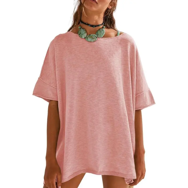Women's Oversized Crew Neck Side Slit T-Shirt – Casual, Loose-Fit Summer Top