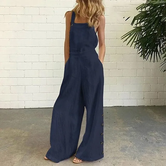 White Jumpsuits for Women Rompers Bib Slacks Wide Leg Full Length Pants Weekend Yoga Micro-elastic Plain Comfort Mid Waist Loose White Black Gray Khaki Navy Blue S M L XL XXL