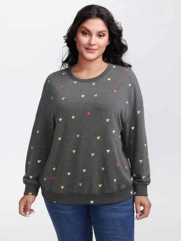 Supersoft Heart Print Ribbed Sweatshirt