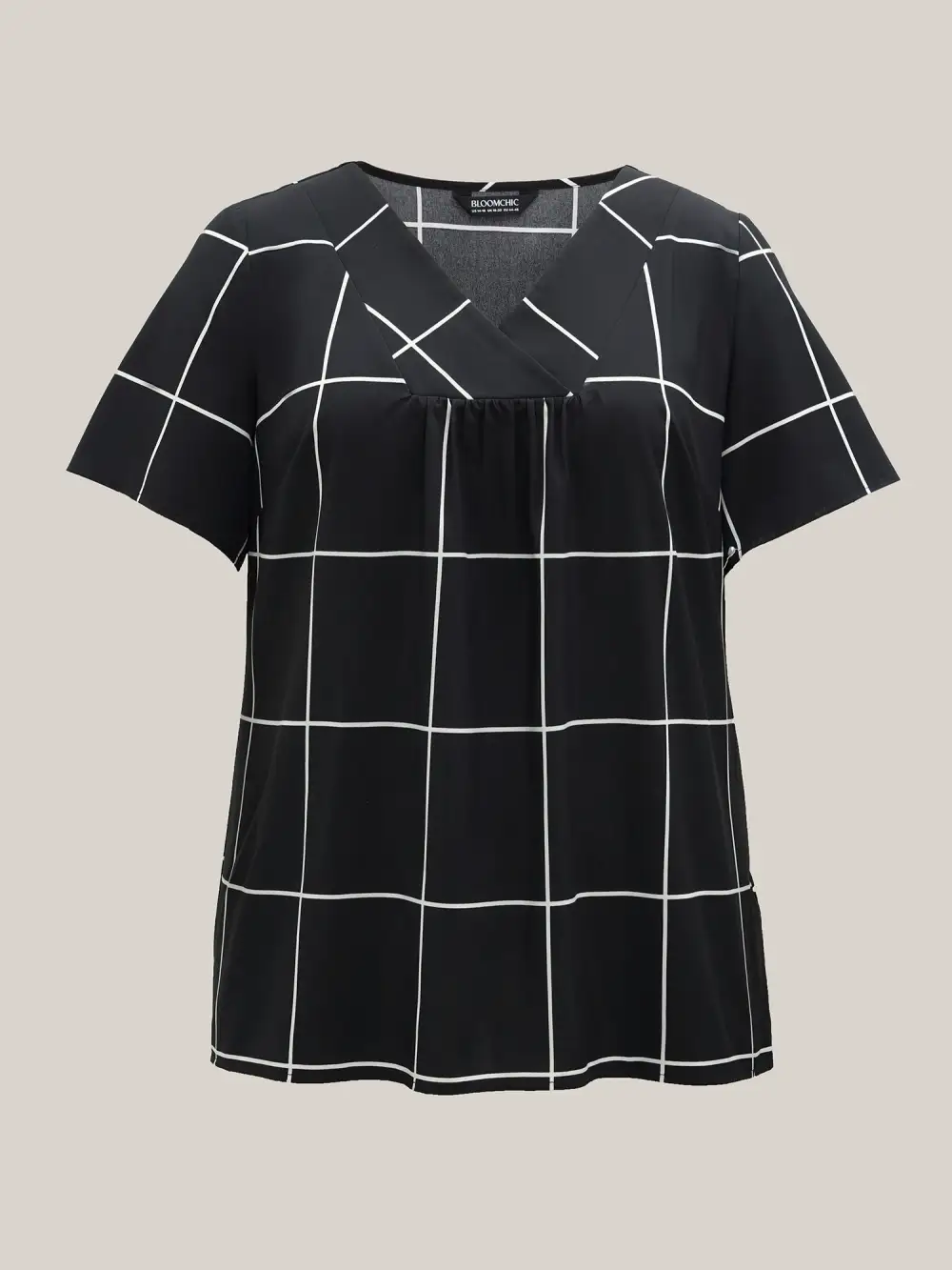 Plaid Crumpled V-Neck Fitted Shirt