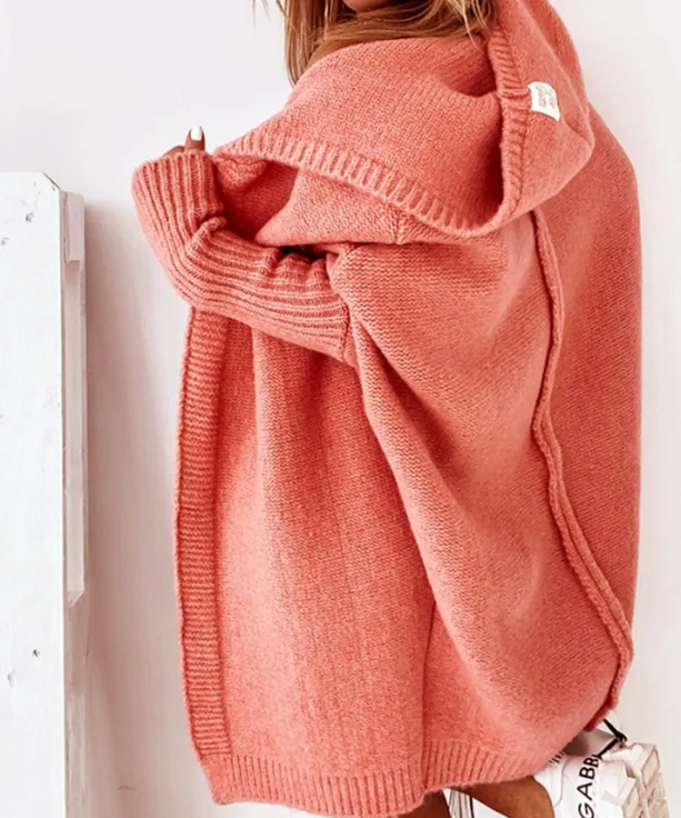 Hooded Sweater Bat-Shaped Soft Loose Back Patchwork Sweater