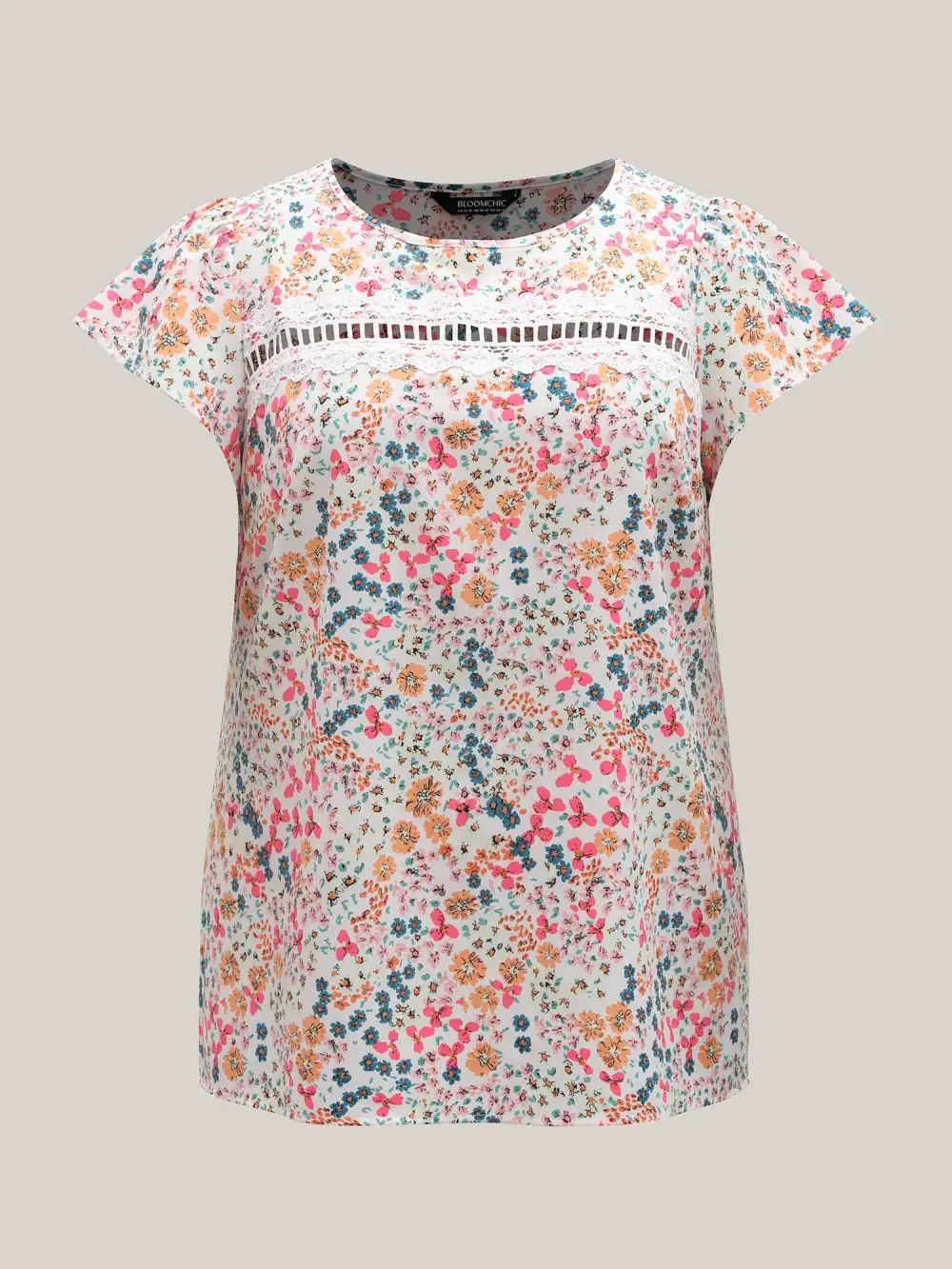 Multi-Color Floral Print Lace Spliced Blouse