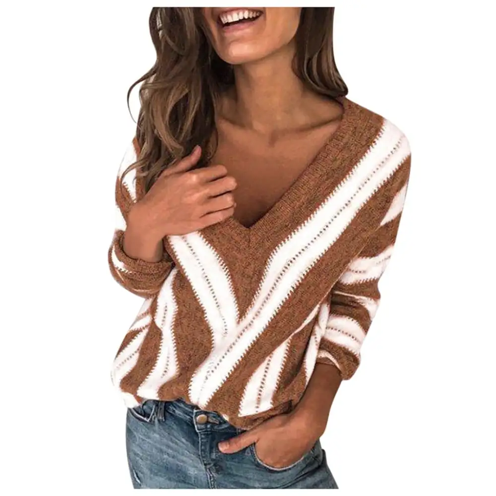 t shirts for women fashion womens long sleeve v neck striped knitting casual tunic blouse