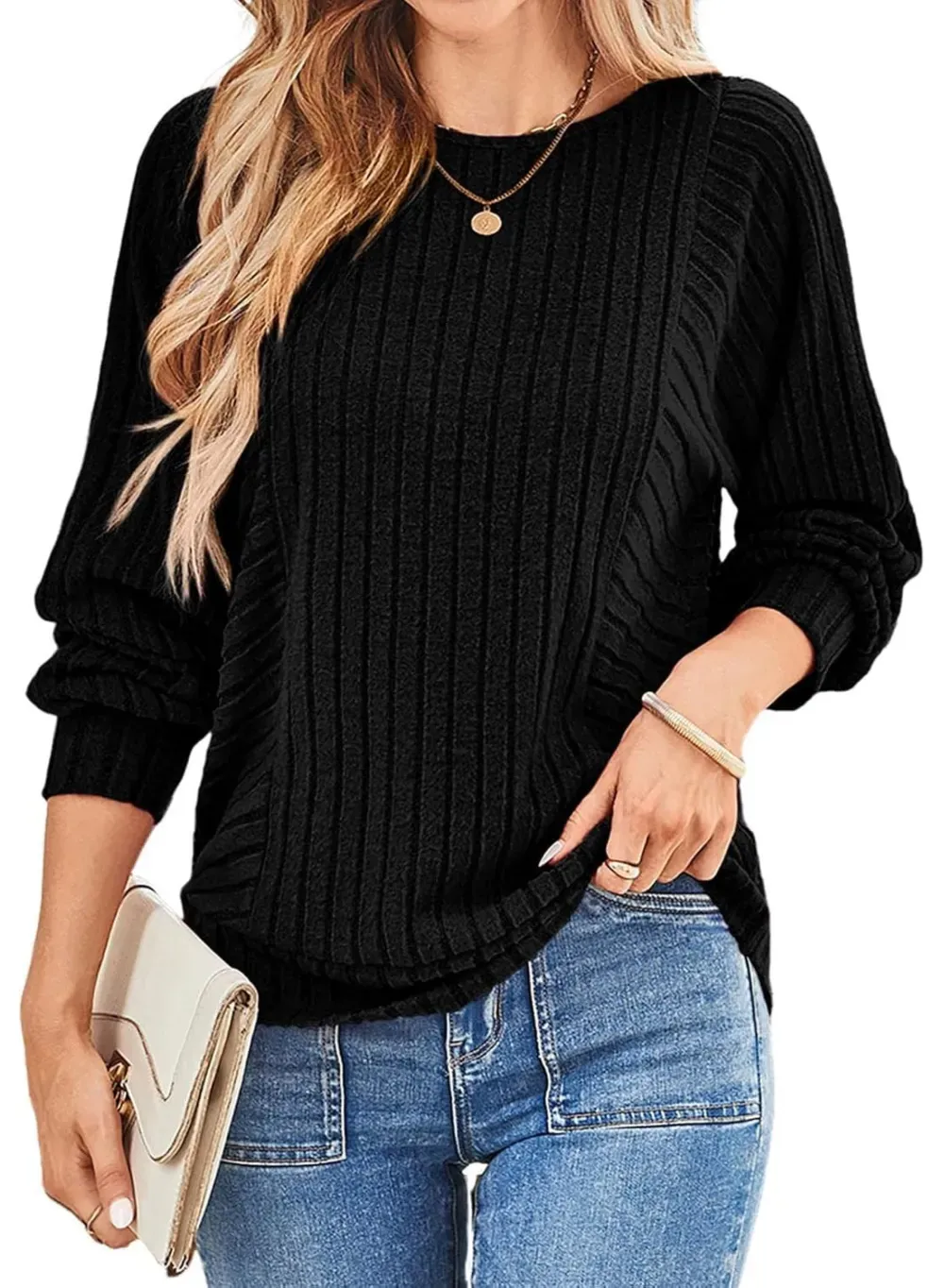 ✨Women's Soft Ribbed Crewneck Long Sleeve Shirts Knit Tops