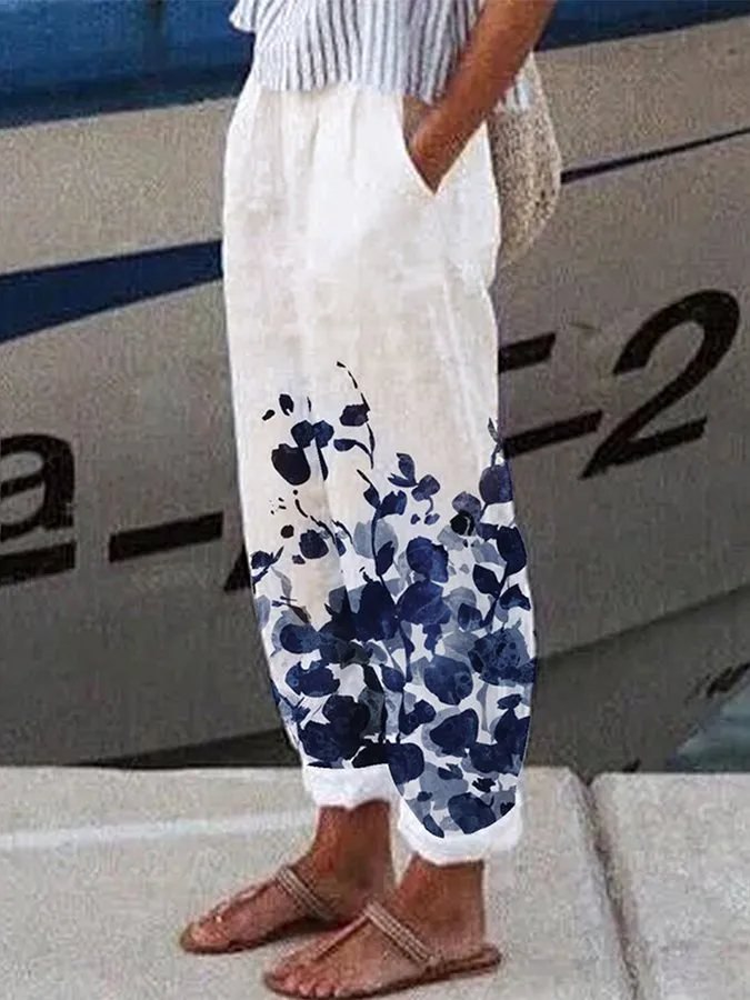 Women's Leisure Printed Pocket Casual Pants