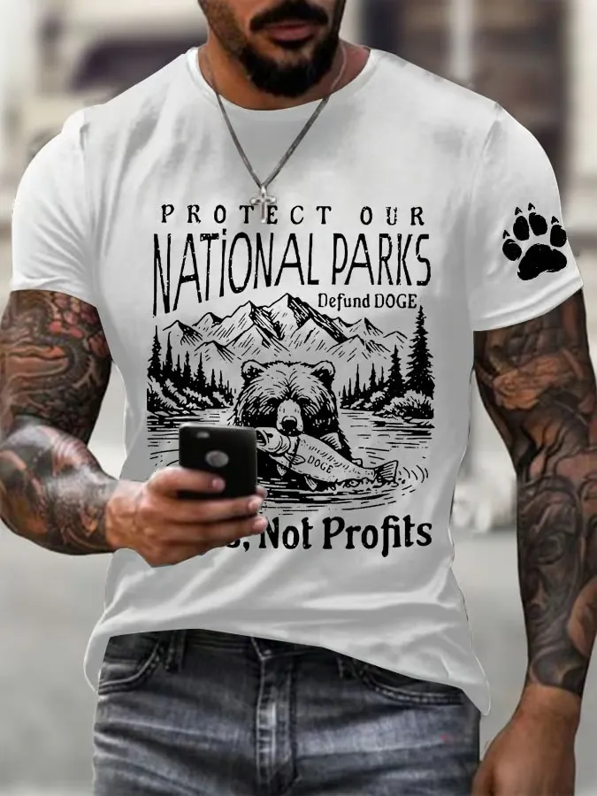 Men'S T-Shirt Pure Cotton Men'S Protect Our National Parks Printed Round Neck T-Shirt