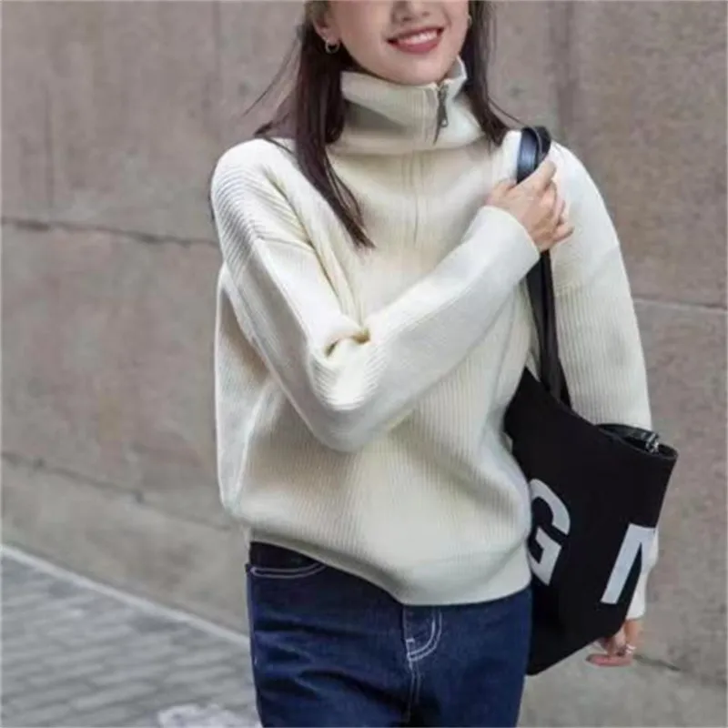 Two Wear Half Zip Large Lapel Soft Waxy Sweater