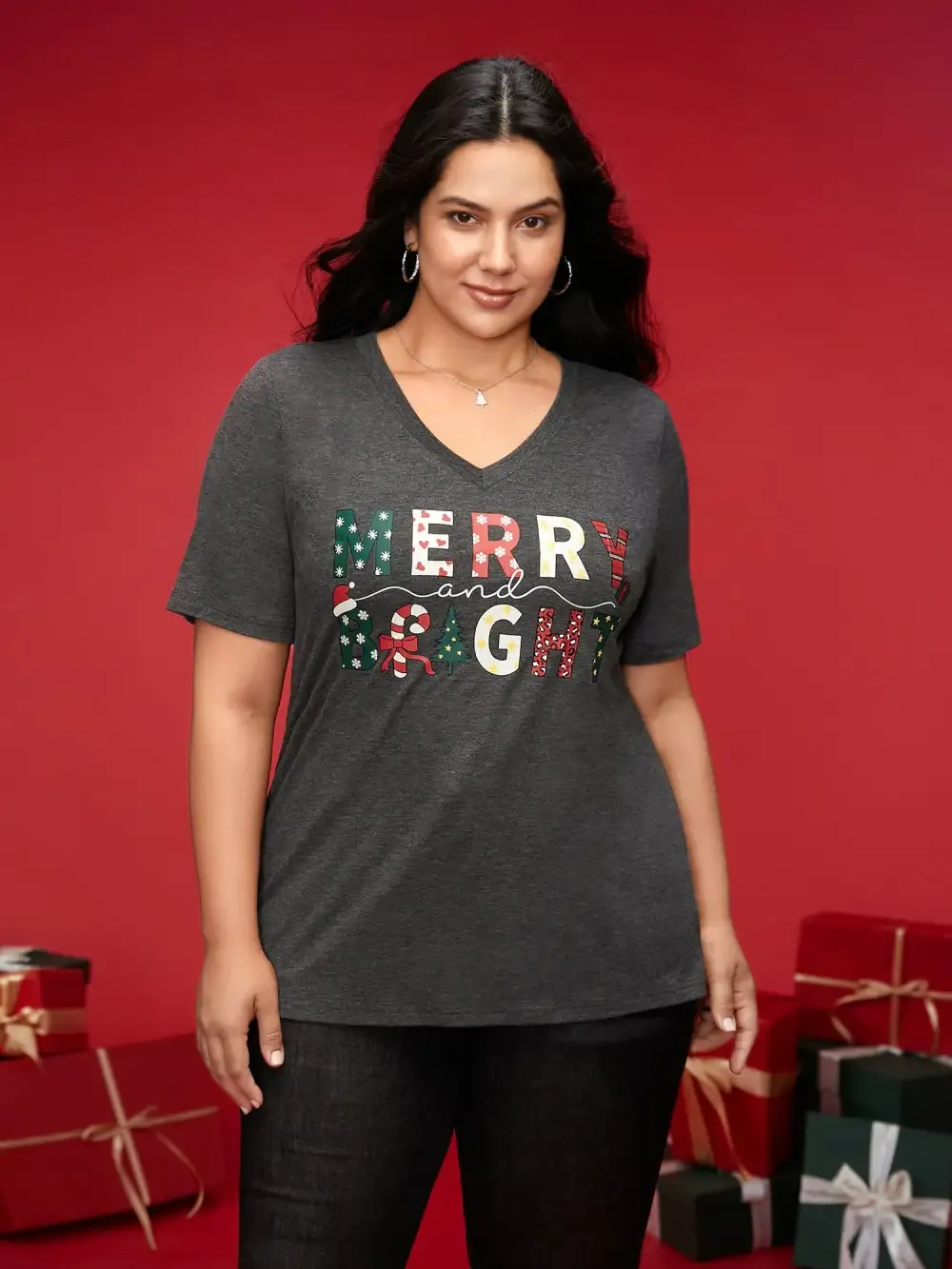 Merry & Bright Slogan Slim-Fit Tee