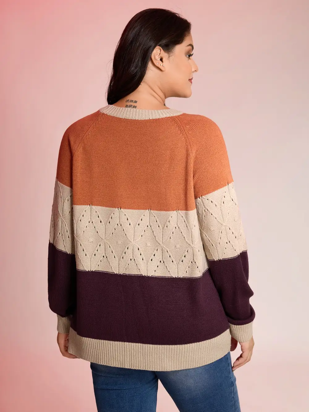 Colorblock Textured Ribbed Hem Pullover