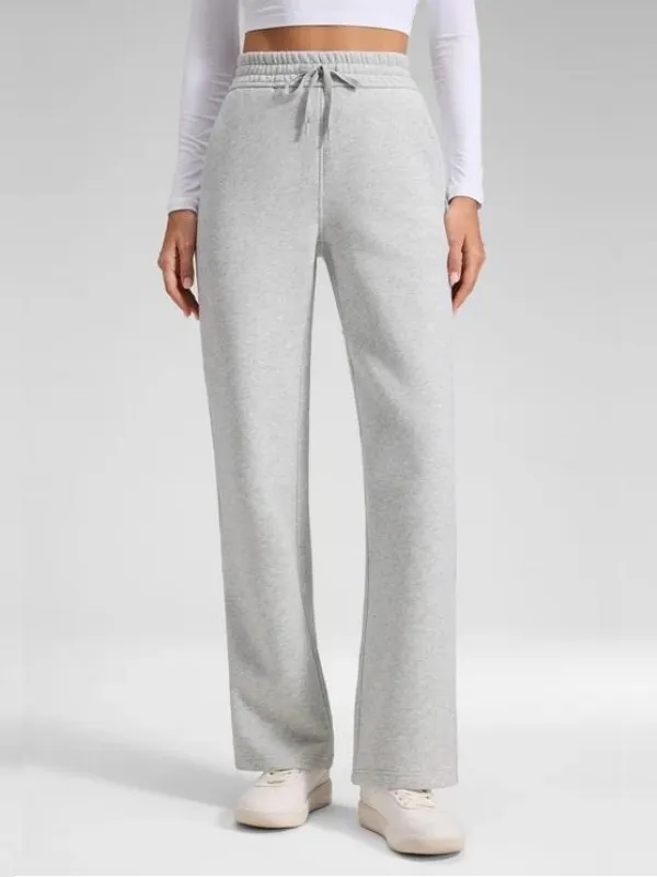 Women's cotton fleece-lined track pants, straight leg casual loungewear track pants