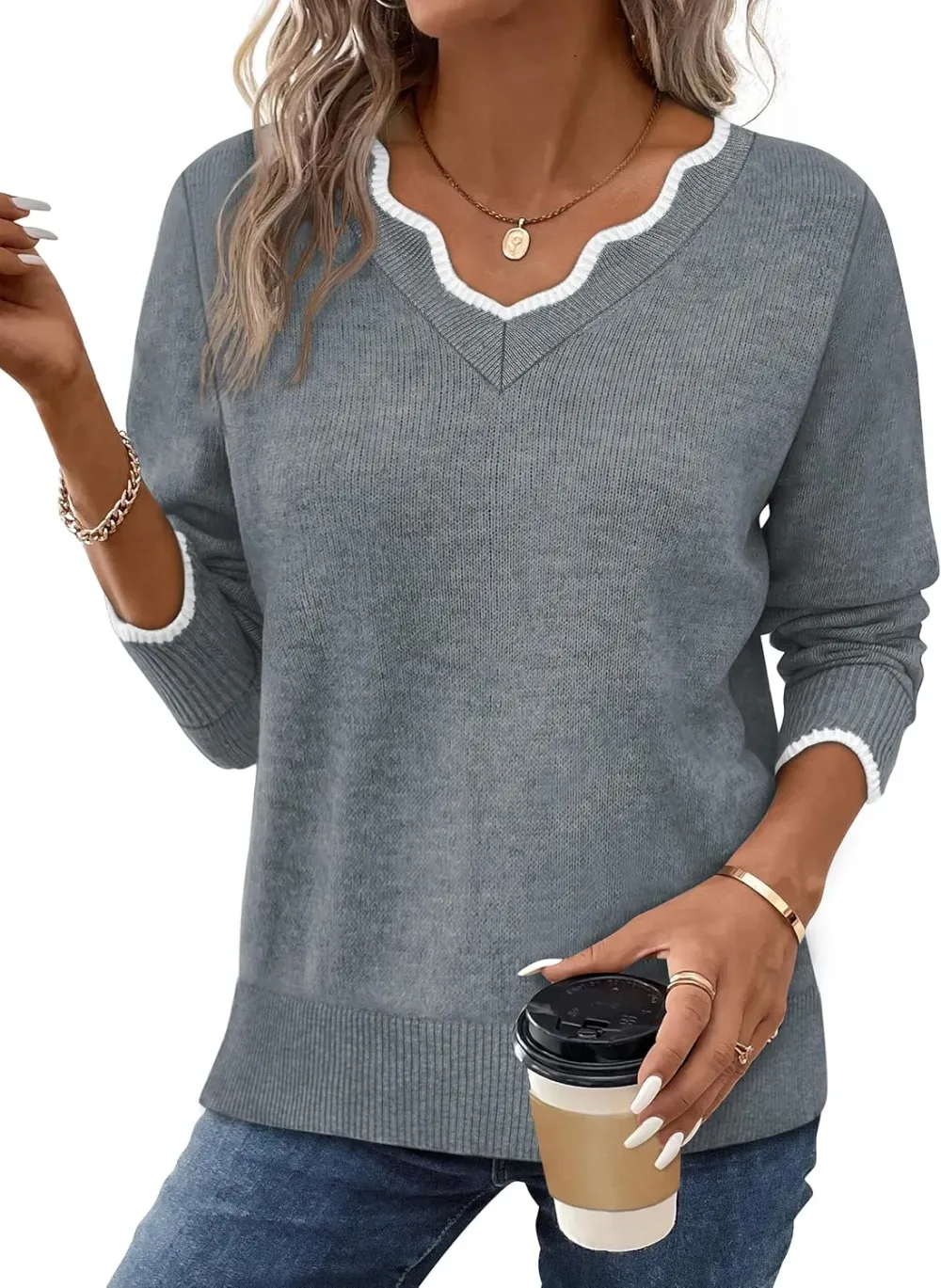 ✨Womens Cozy Lightweight V Neck Sweaters Pullover