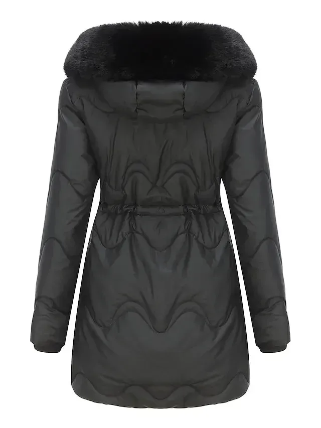 Women's Parka Puffer Jacket Winter Coat Thermal Warm Heated Coat with Removable Fur Collar Drawstring Zip up Hooded Coat Fall Outerwear with Pockets Classic Long Sleeve Light Blue Pink Black