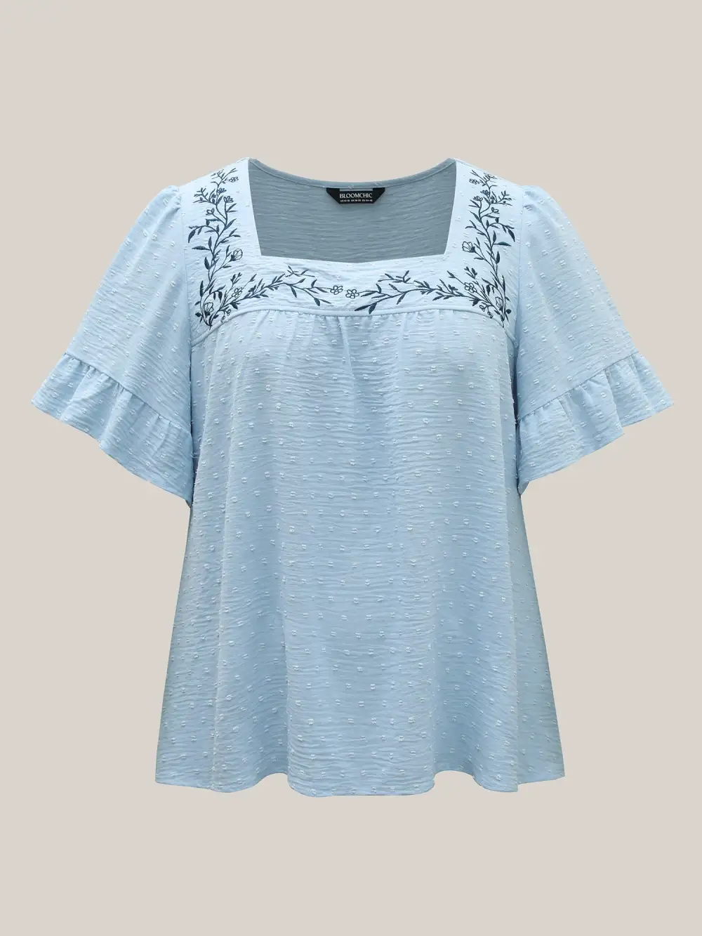 Textured Floral Embroidered Flared Sleeve Shirt