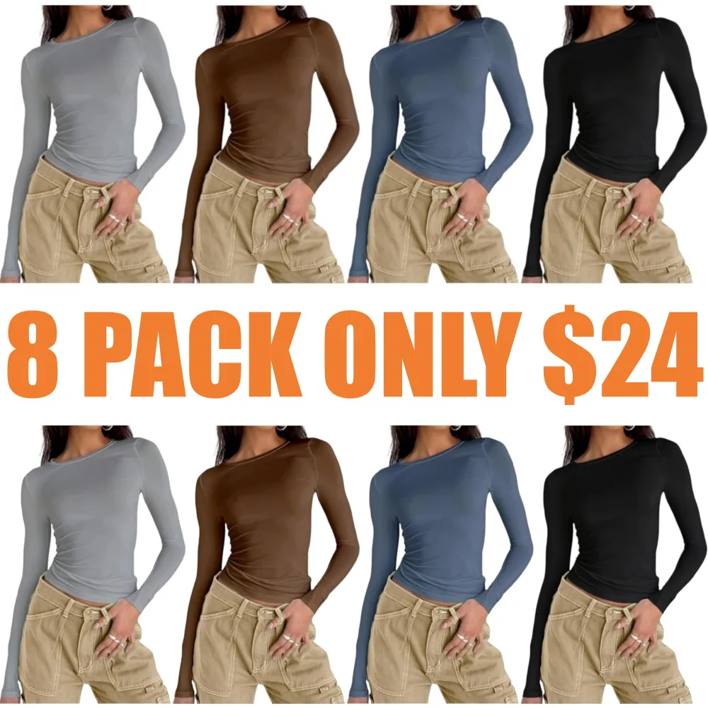 Women's Long Sleeve Shirts Basic Crop Tops