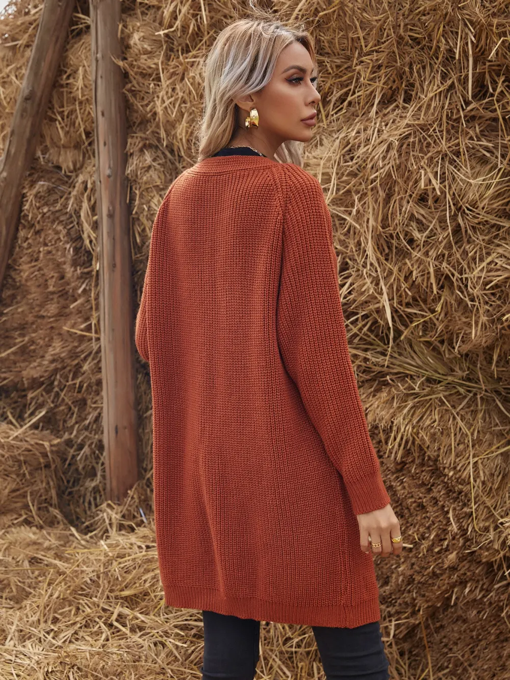 Solid Raglan Sleeve Open Front Cardigan